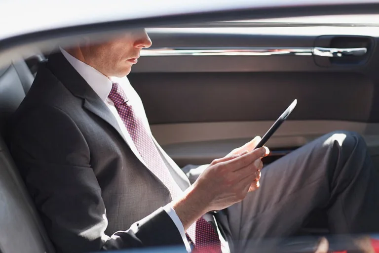 Government official reading in his car.